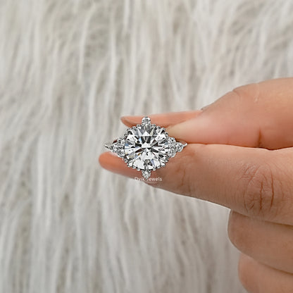 Round Cut Lab Diamond Accent Cluster Ring Ring