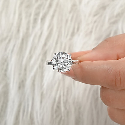 Round Cut Lab Diamond Solitaire Pave Engagement Ring Ring
