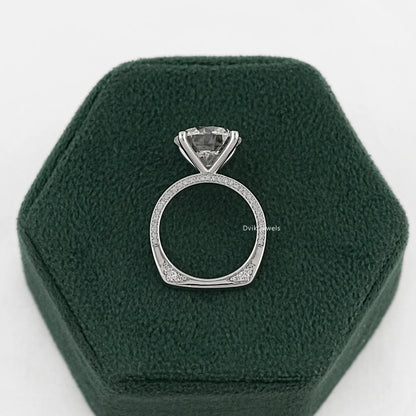 Round Cut Lab Diamond Hidden Halo Pave Solitaire Ring Ring