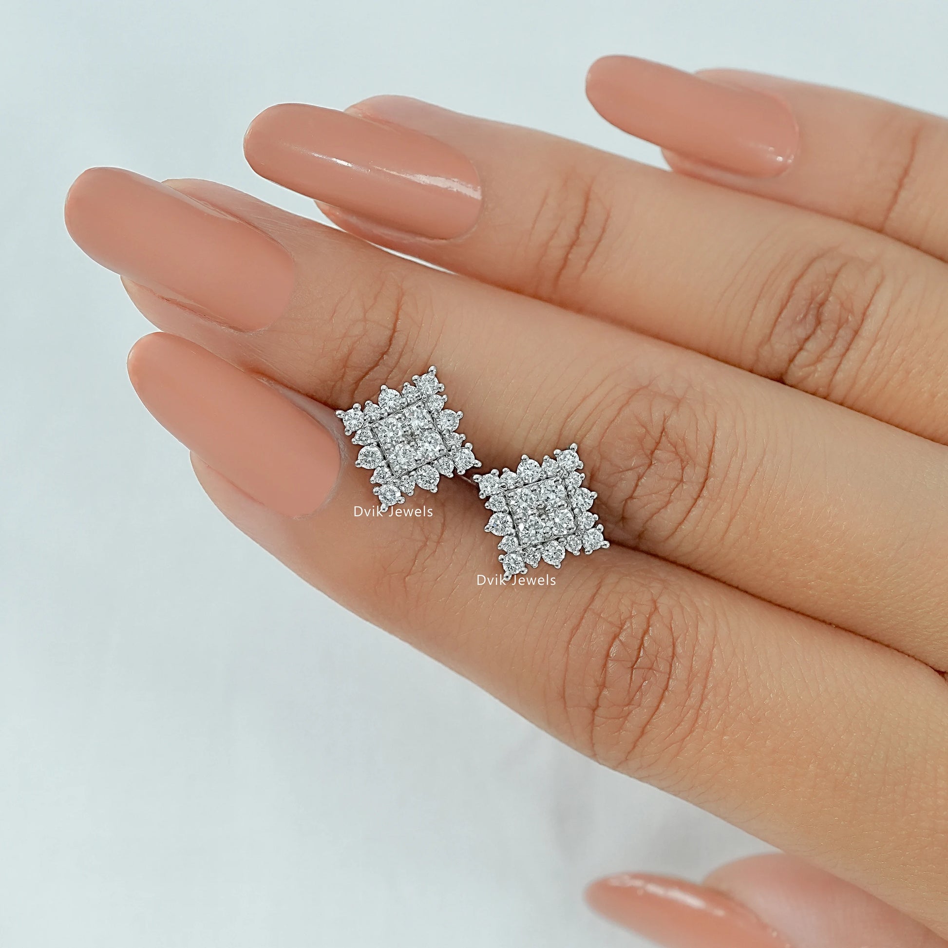 Square Cluster Lab Diamond Halo Stud Earrings Earrings
