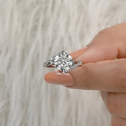 Round Cut Lab Diamond Solitaire Ring with Twisted Pave Band Ring