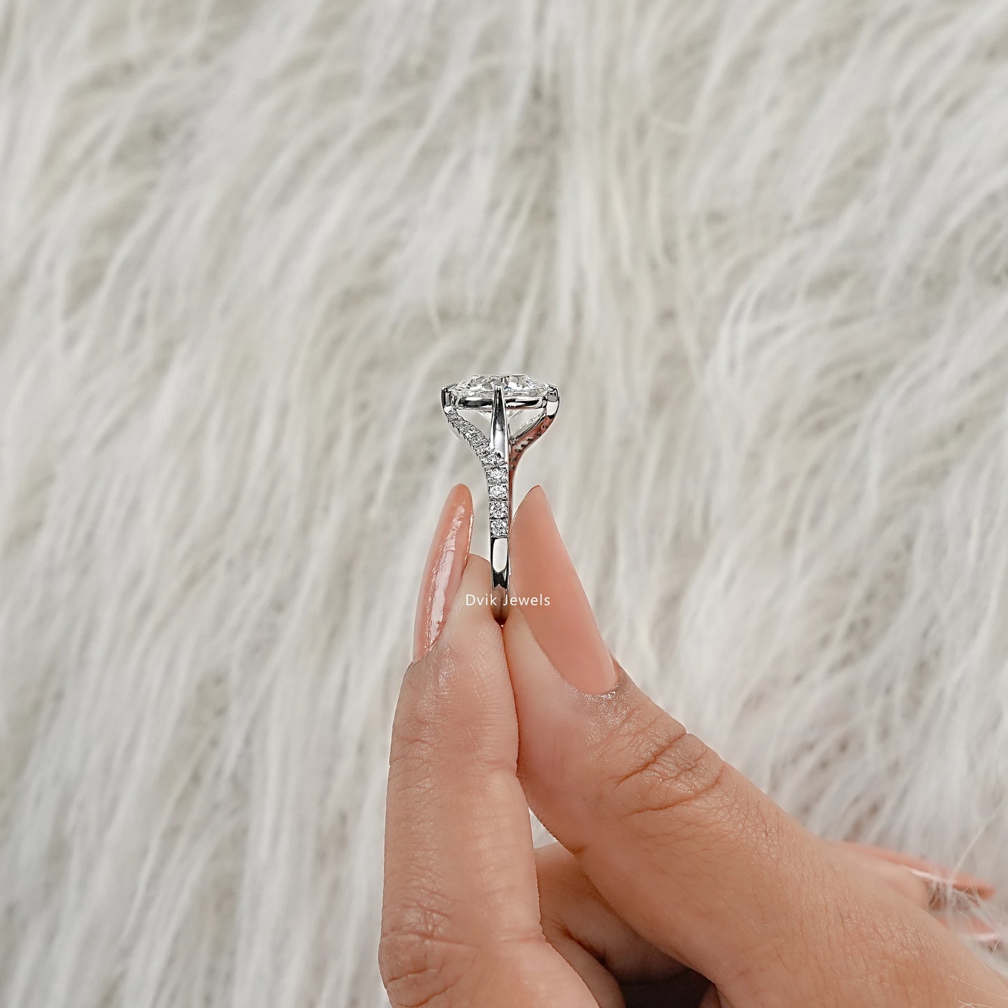 Round Cut Lab Diamond Solitaire Ring with Twisted Pave Band Ring
