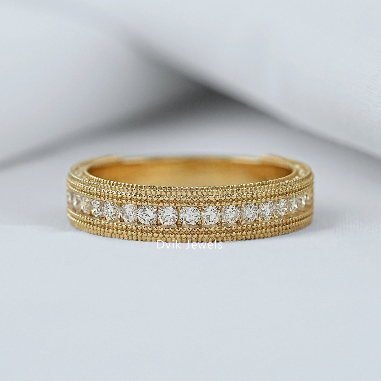Round Cut Lab Diamond Engraved Milgrain Men's Band Band