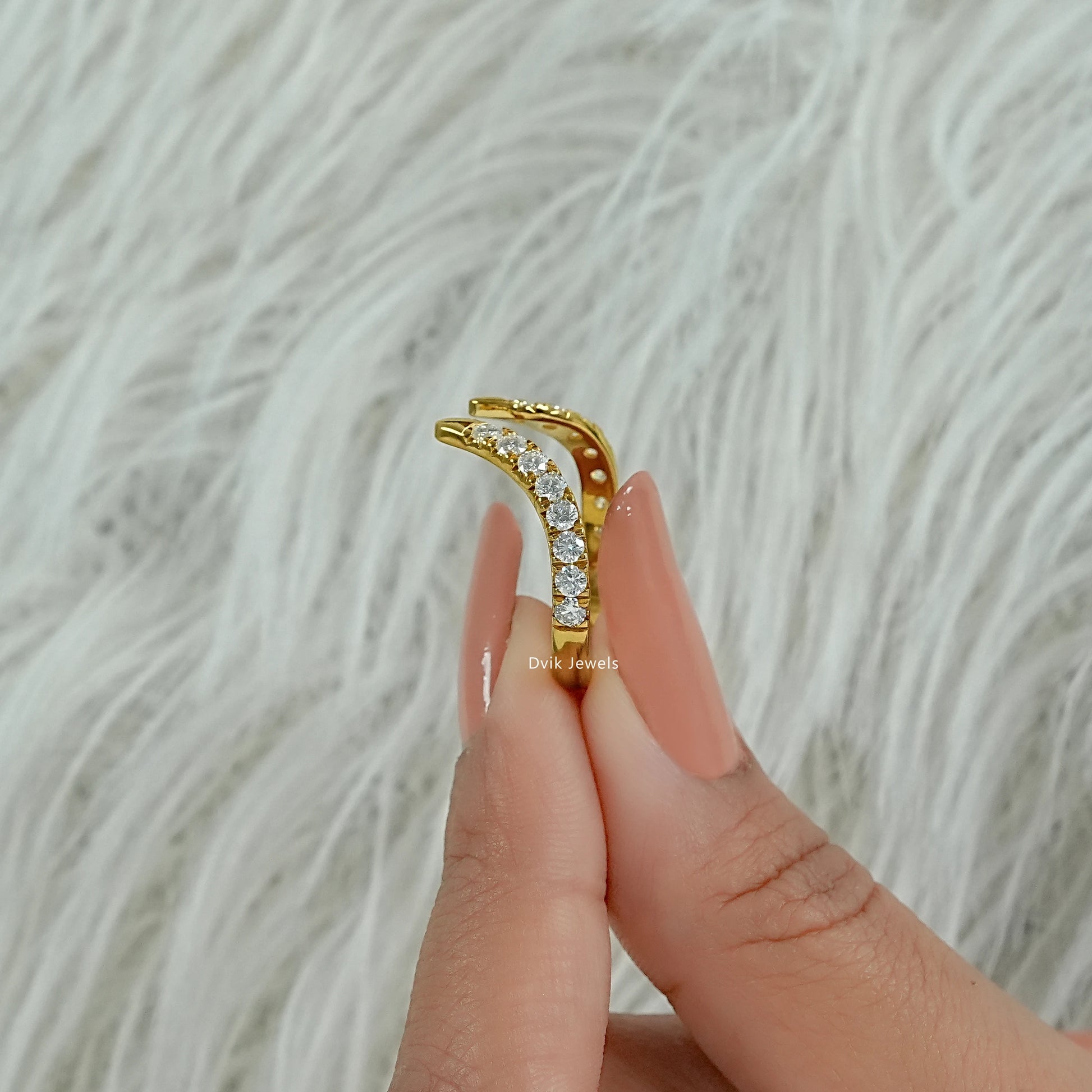 Curved Open Cuff Round Cut Lab Diamond Bypass Ring Ring