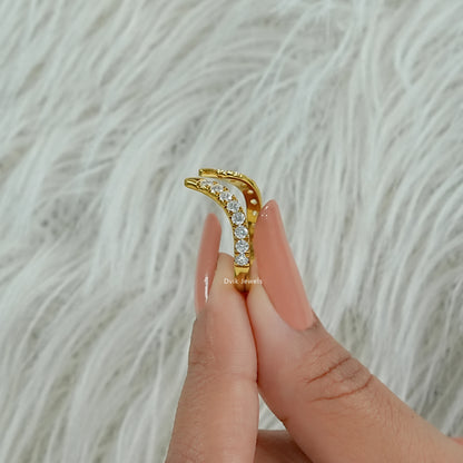 Curved Open Cuff Round Cut Lab Diamond Bypass Ring Ring