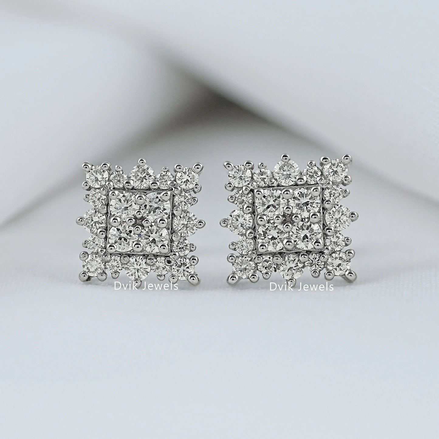 Square Cluster Lab Diamond Halo Stud Earrings Earrings