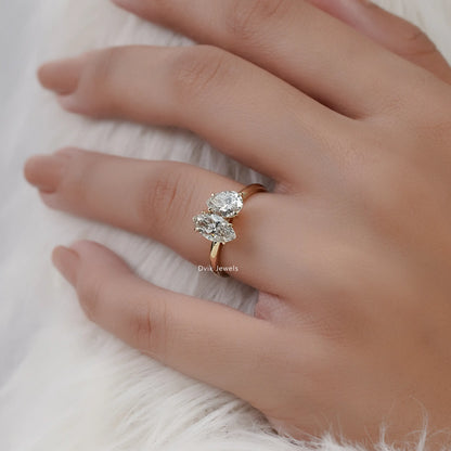 Marquise & Pear Cut Lab Diamond Two Stone Toi et Moi Ring Ring