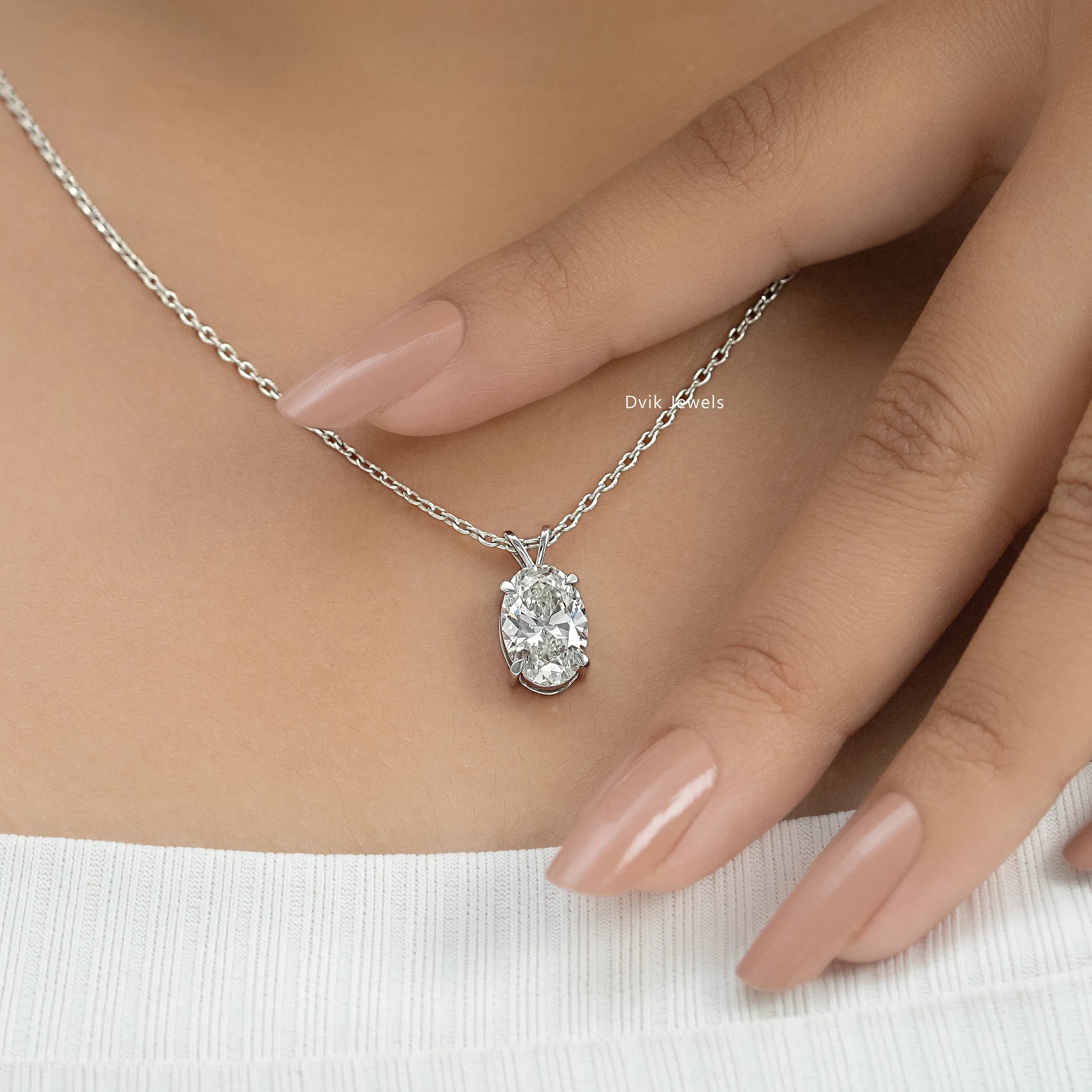 Oval Cut Lab Diamond Solitaire Pendant Pendant