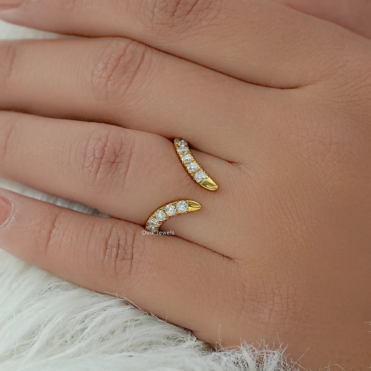 Curved Open Cuff Round Cut Lab Diamond Bypass Ring Ring