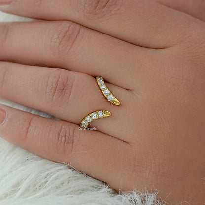 Curved Open Cuff Round Cut Lab Diamond Bypass Ring Ring