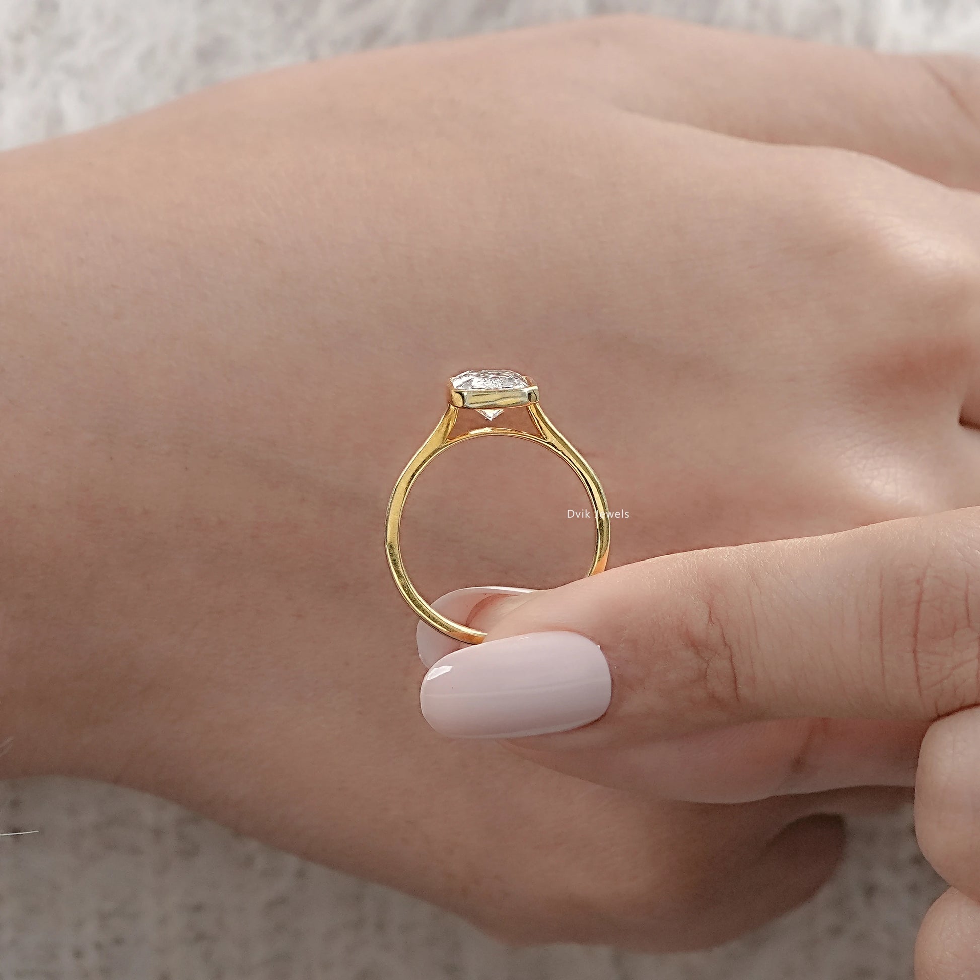Radiant Lab Diamond Bezel Set Engagement Ring Ring