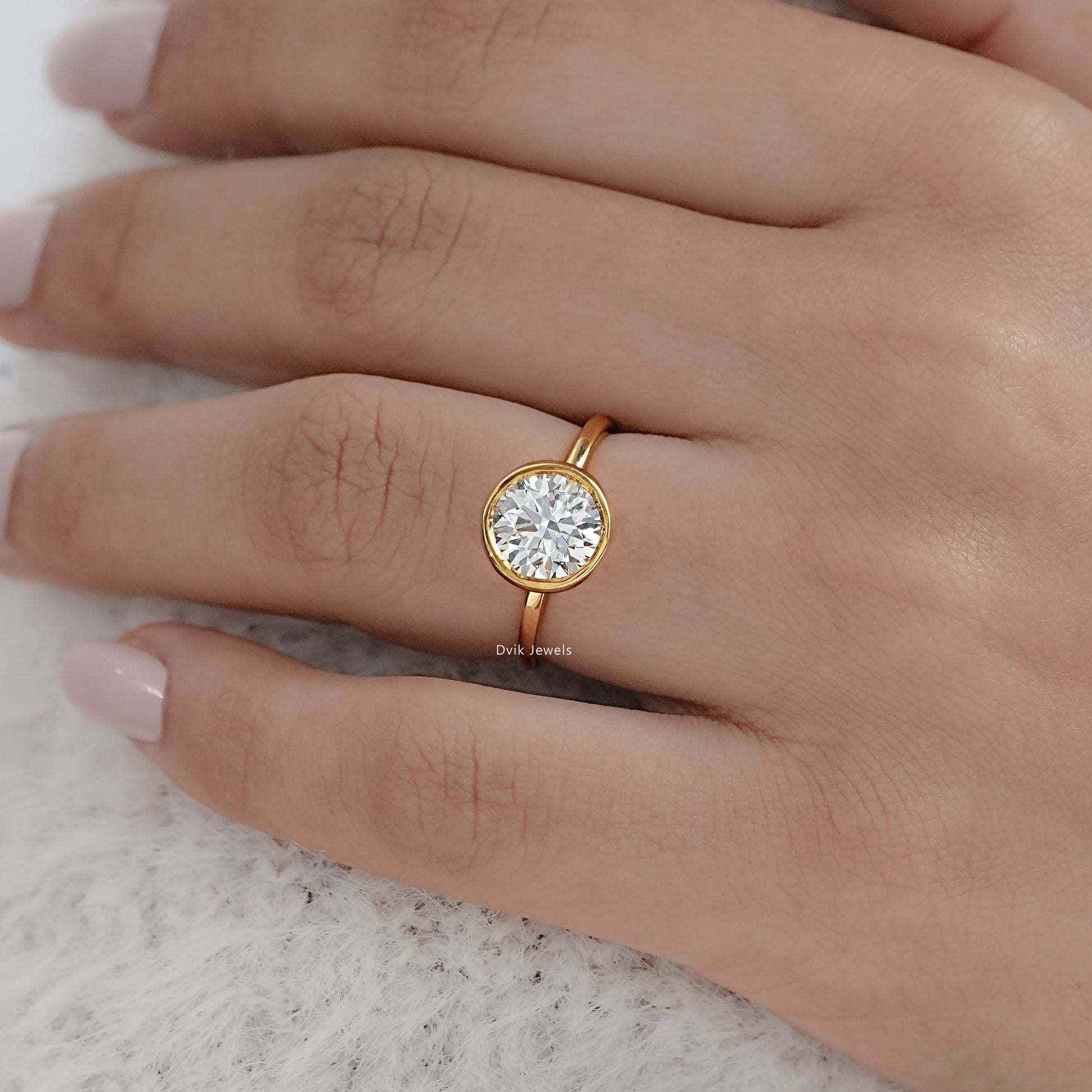 Round Lab Diamond Bezel Set Engagement Ring Ring