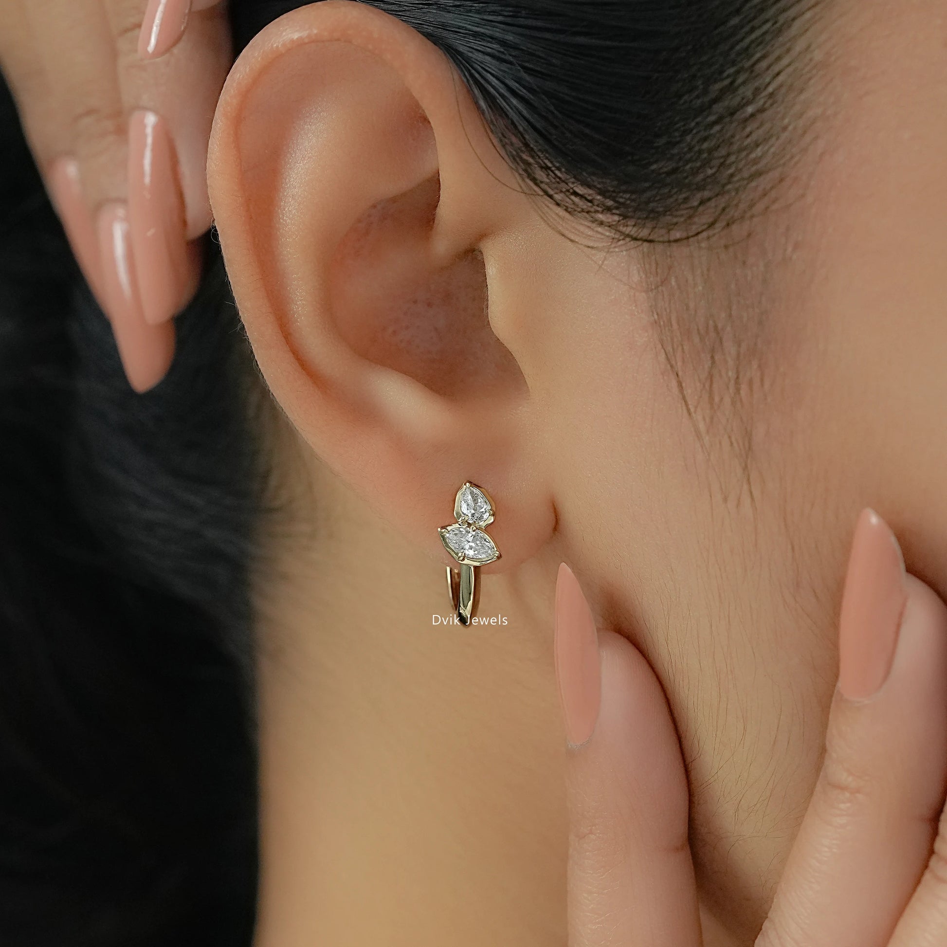 Pear & Marquise Cut Lab Diamond Hoop Earrings Earrings