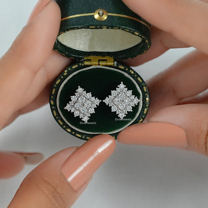 Square Cluster Lab Diamond Halo Stud Earrings Earrings