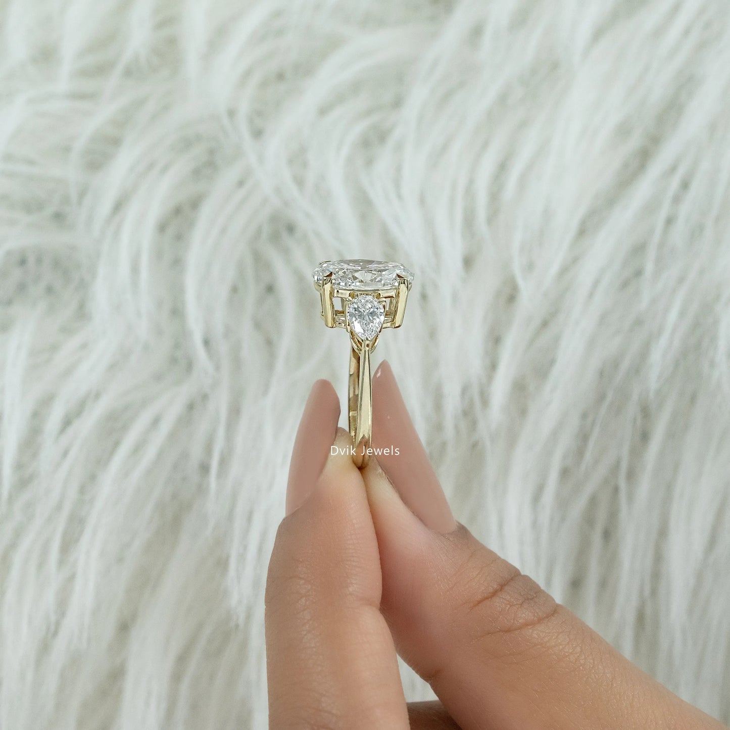 Oval and Pear Cut Lab Diamond Three Stone Ring Ring