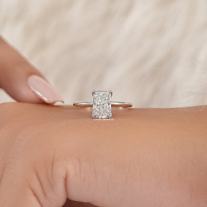 Radiant Cut Tulip Basket Hidden Halo Ring