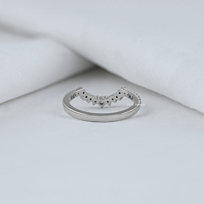 Curved Round Cut Lab Diamond Chevron Wedding Band Ring