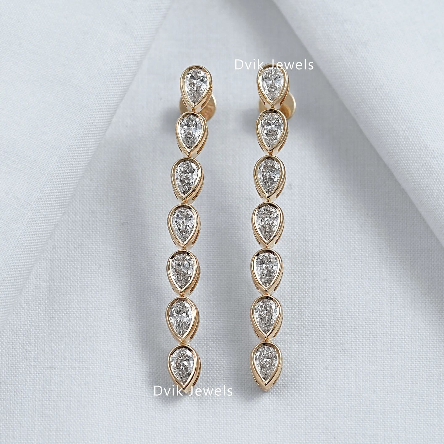 Pear Cut Lab Diamond Bezel Set Drop Earrings Earrings