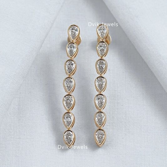 Pear Cut Lab Diamond Bezel Set Drop Earrings Earrings