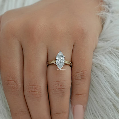 Marquise Cut Lab Diamond Vintage Filigree Engagement Ring Ring