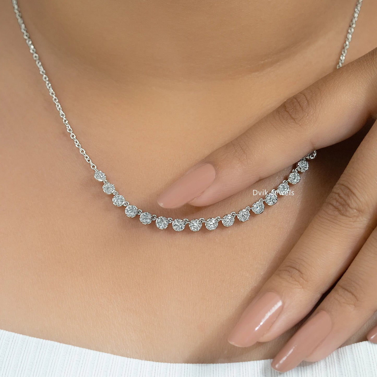 OEC Round Cut Lab Diamond Half Tennis Necklace Necklace