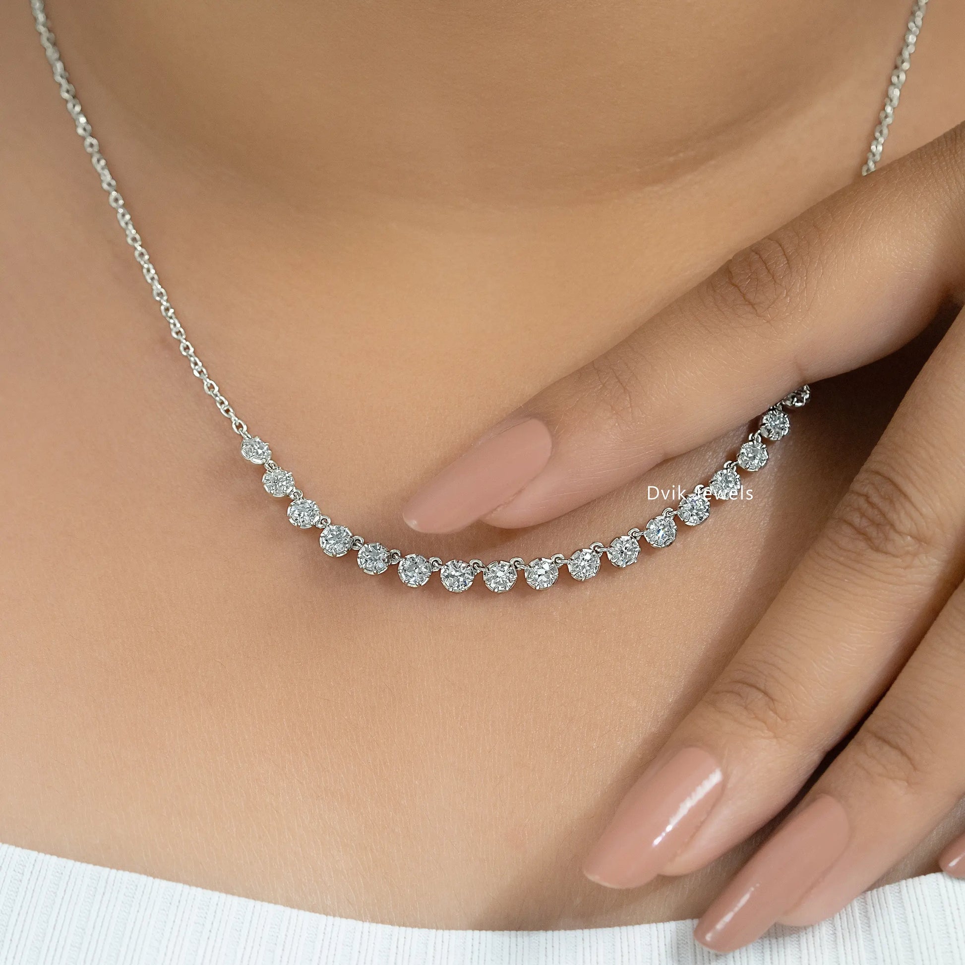 OEC Round Cut Lab Diamond Half Tennis Necklace Necklace