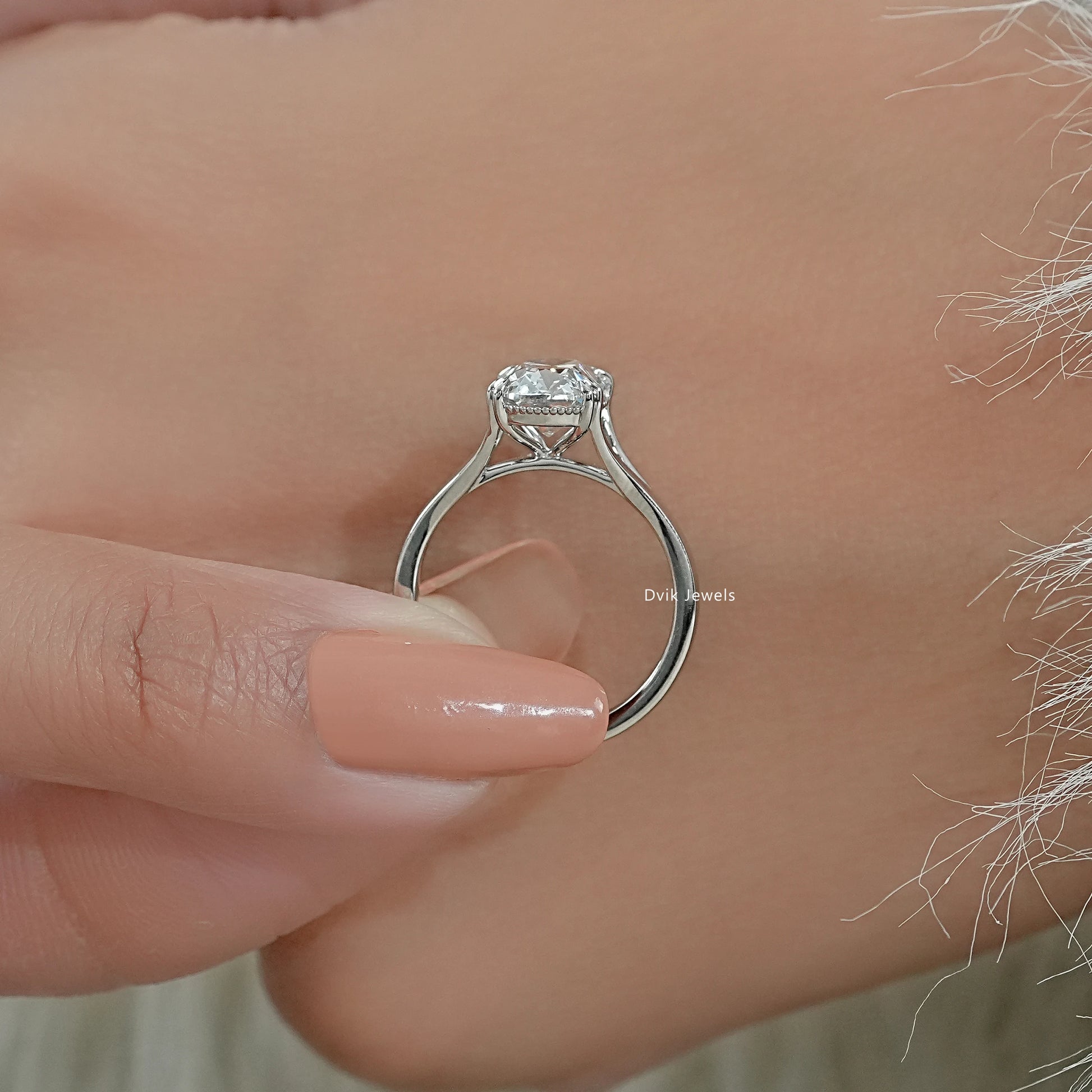 Old Mine Cushion Lab Diamond Solitaire Ring with Tapered Shank Ring