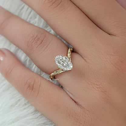 Old Mine Moval Lab Diamond Engraved Curve Solitaire Ring Ring