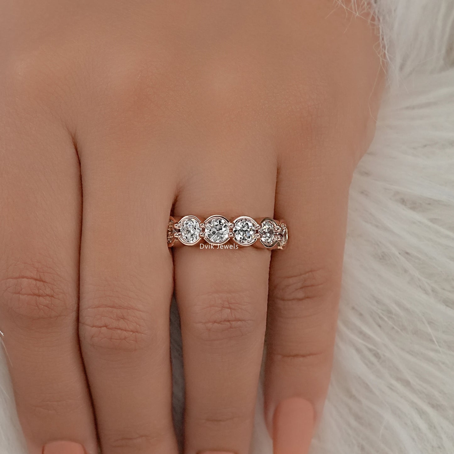 Old European Cut Round Diamond Bezel Set Half Eternity Ring Ring