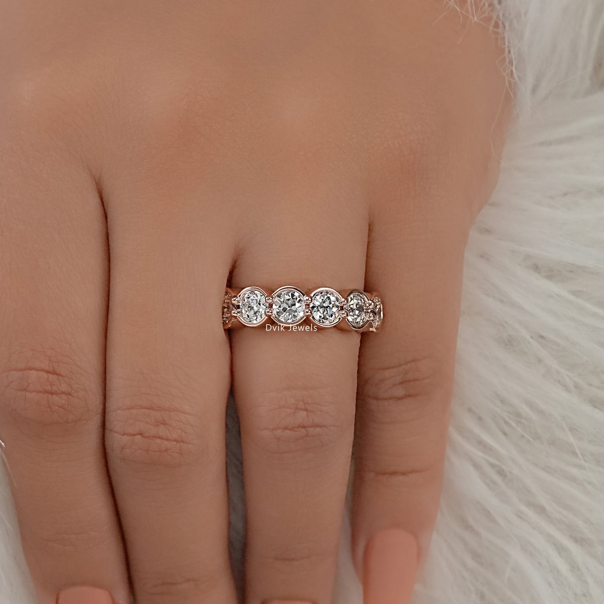 Old European Cut Round Diamond Bezel Set Half Eternity Ring Ring