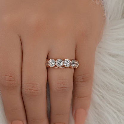 Old European Cut Round Diamond Bezel Set Half Eternity Ring Ring