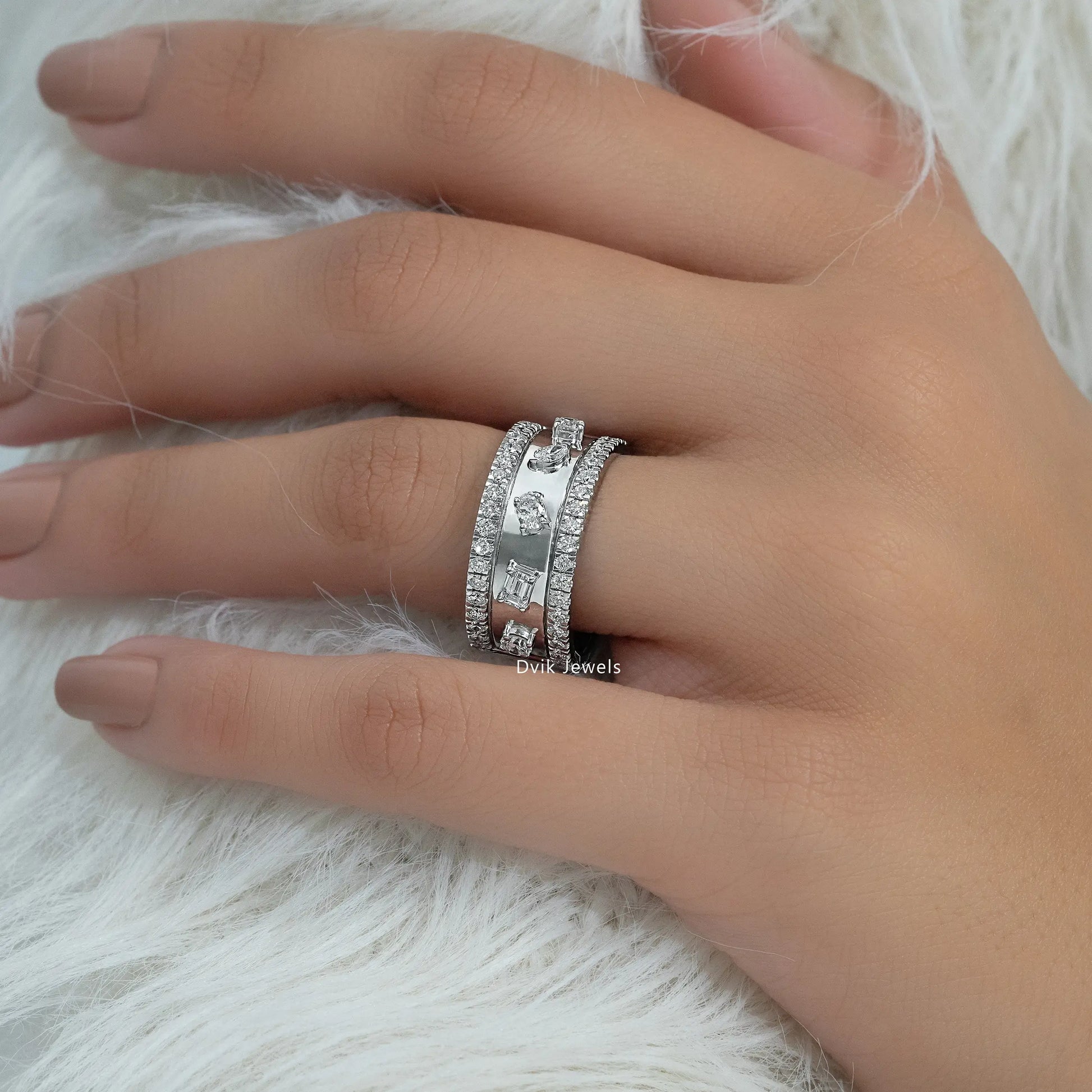 Multi Shape Lab Diamond Wide Band Ring Band