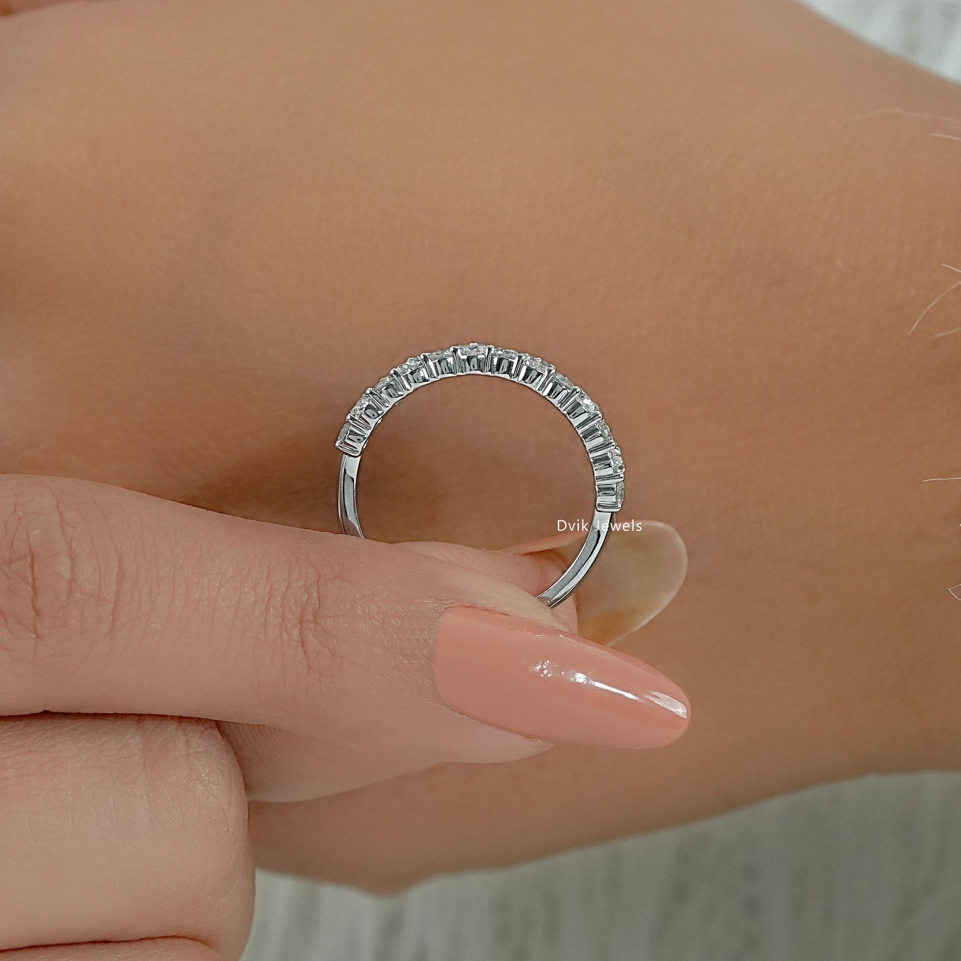 Mixed Cut Lab Diamond Wide Half Eternity Band Ring
